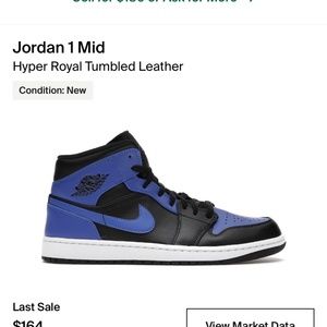 Jordan One Mid Royal Blue, Men’s Size 14, $100